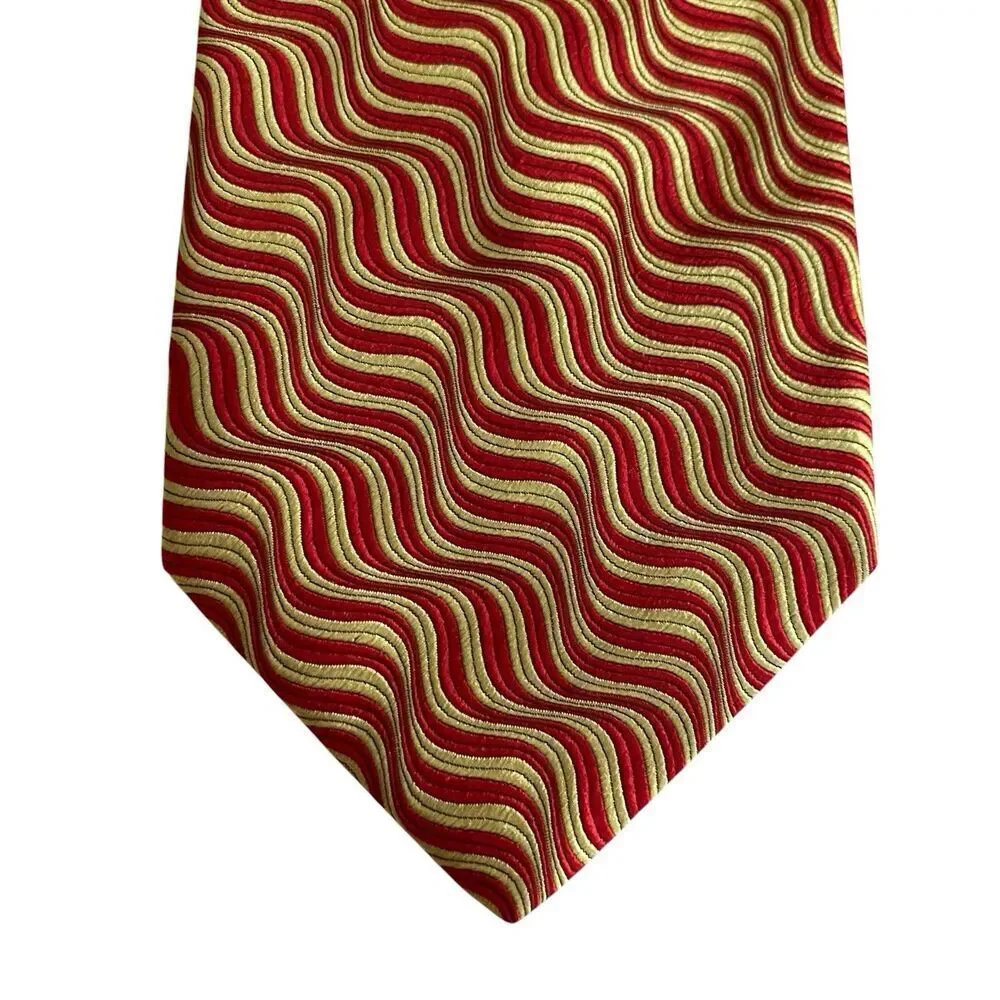 Neiman Marcus Silk Tie Necktie Cravat Red Gold Geometric Handmade in Italy